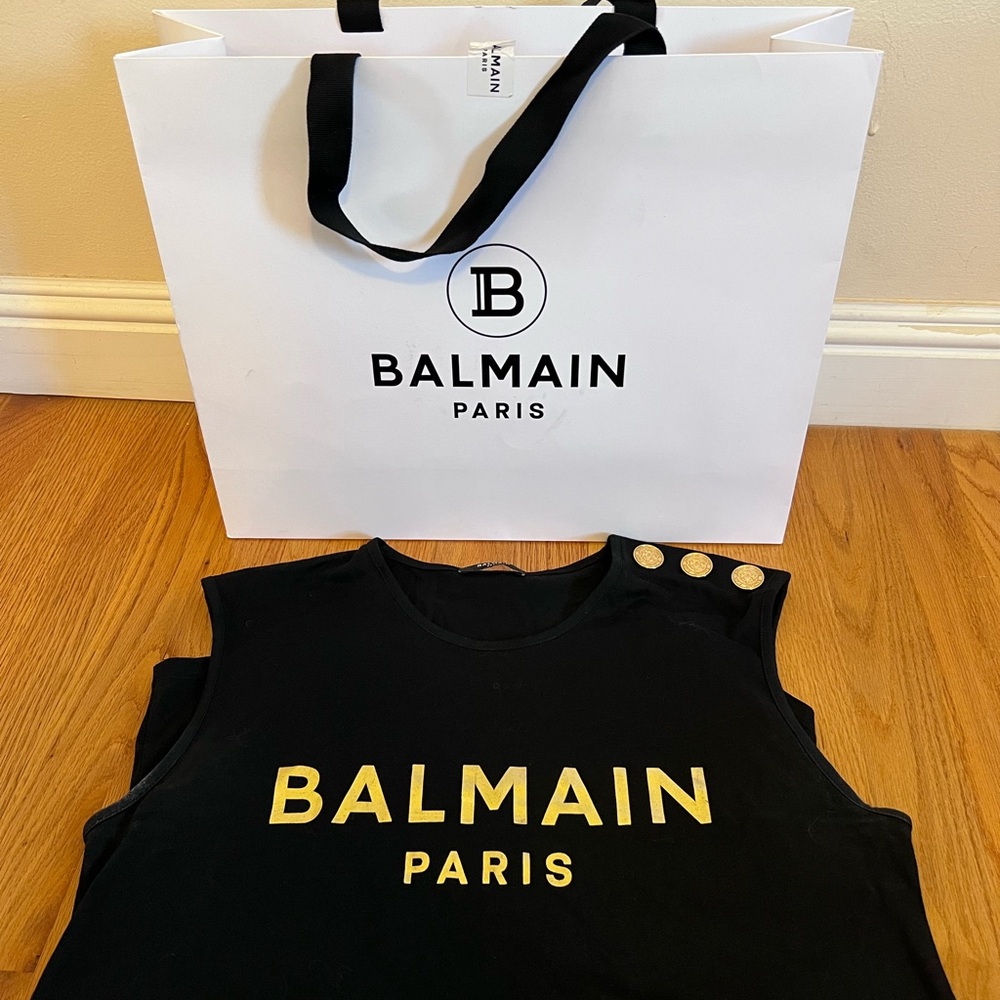 Balmain Black Top with Gold Details